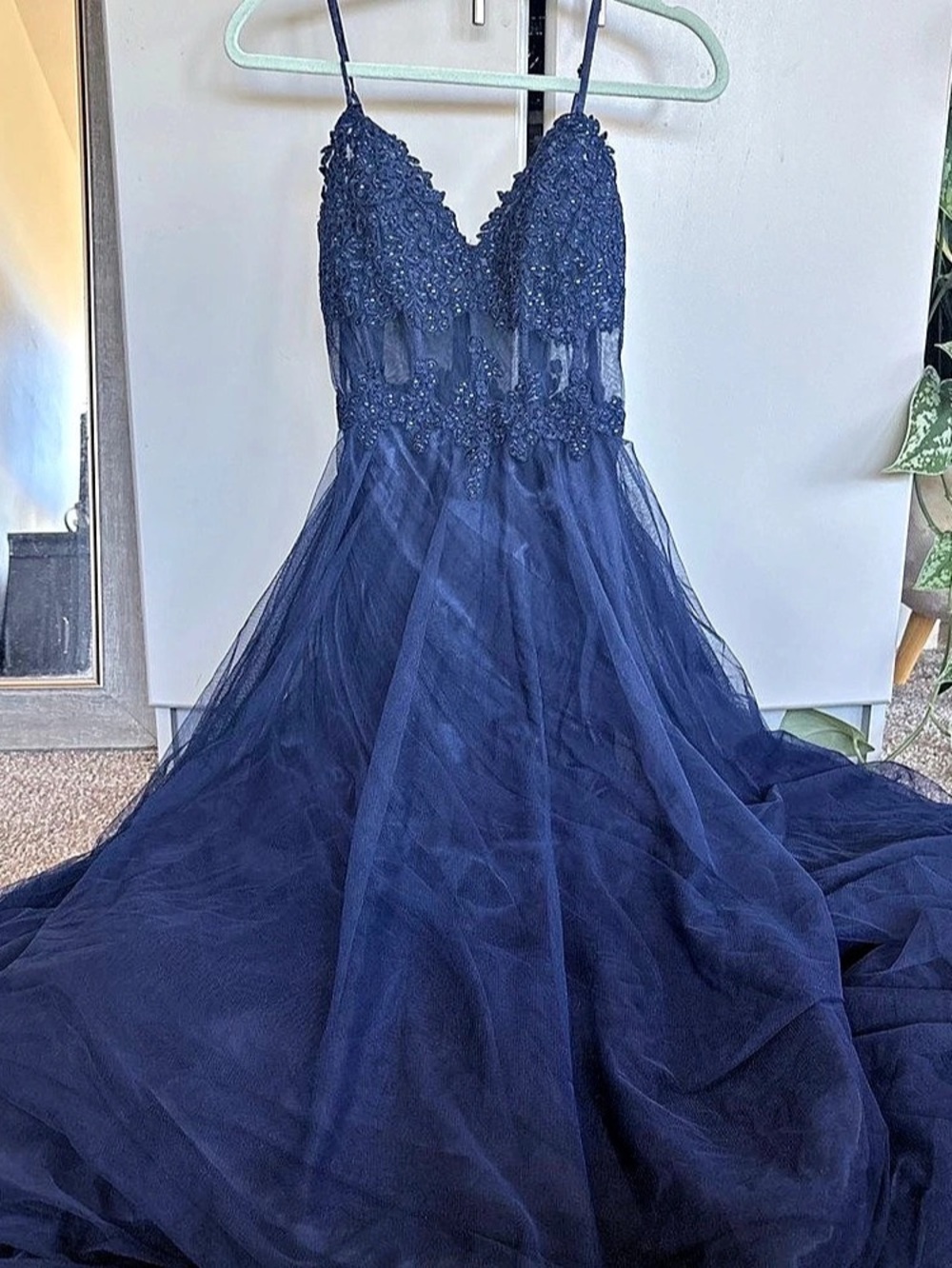 Windsor Navy Lace Bodice Maxi Dress Like New